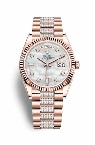 Rolex Day-Date 36 Everose Gold / Fluted / MOP-Diamond / President-Diamond 128235-0032 (M128235-0032)